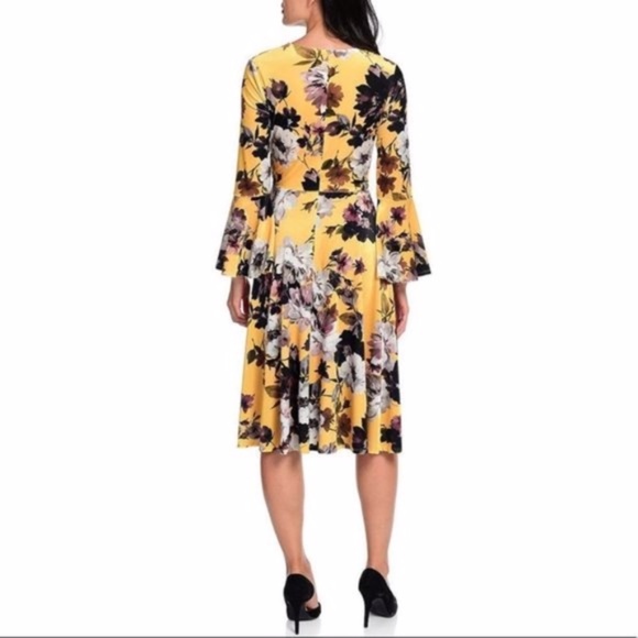 Marc Bouwer Yellow Velvet Floral Bell Sleeve Dress XL - Picture 3 of 9